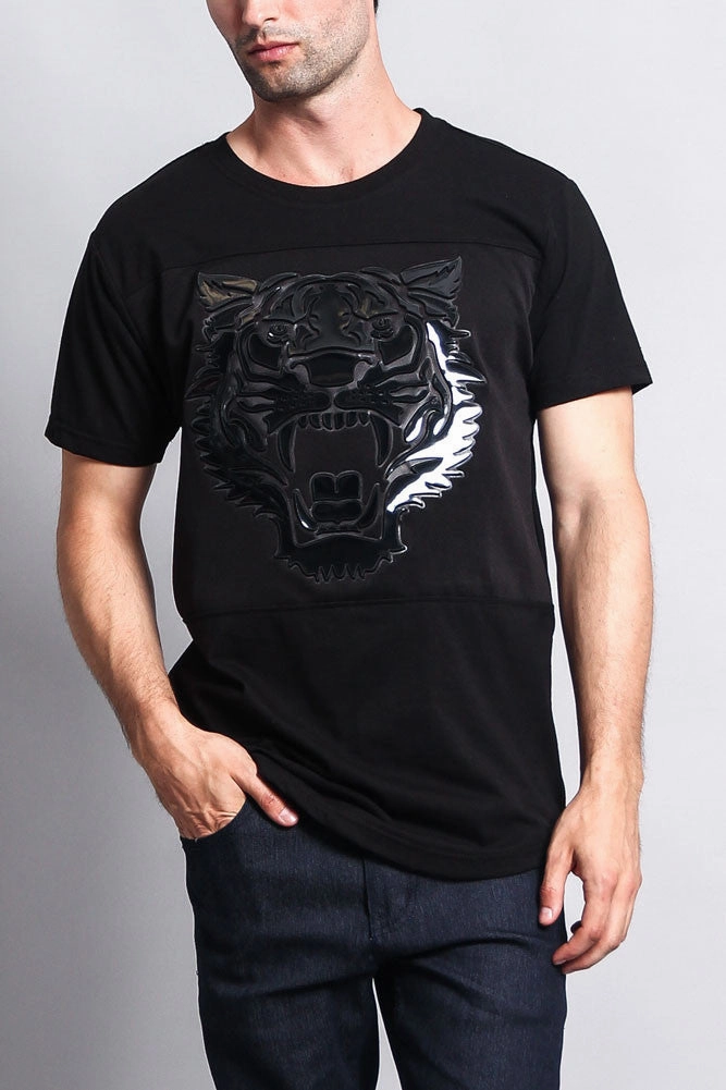 3D Metallic Embossed Tiger T-Shirt CushionedSupport Layered Hemline