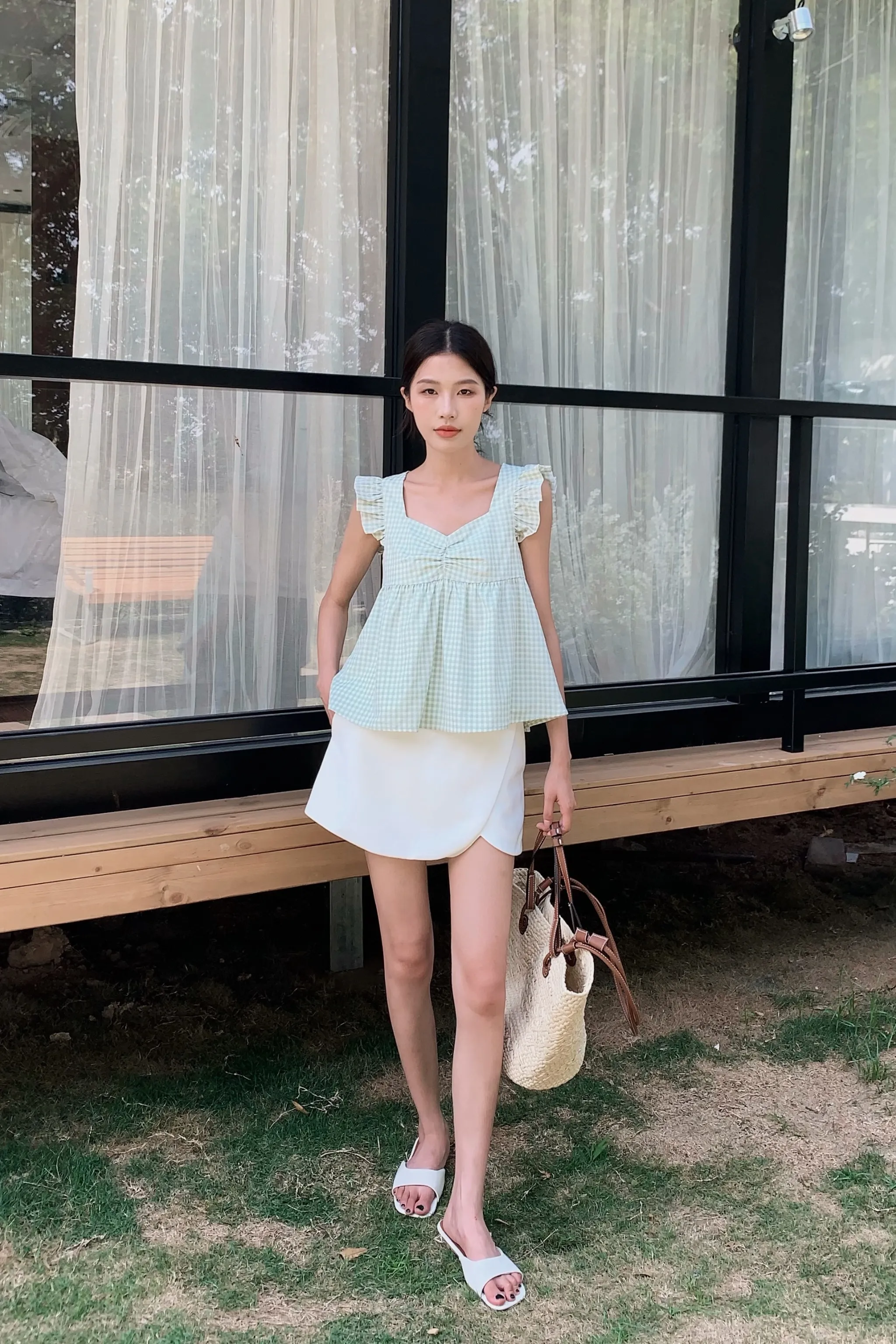 ThermalRegulationLayer Naomi Picnic Gingham Blouse Apple Mint