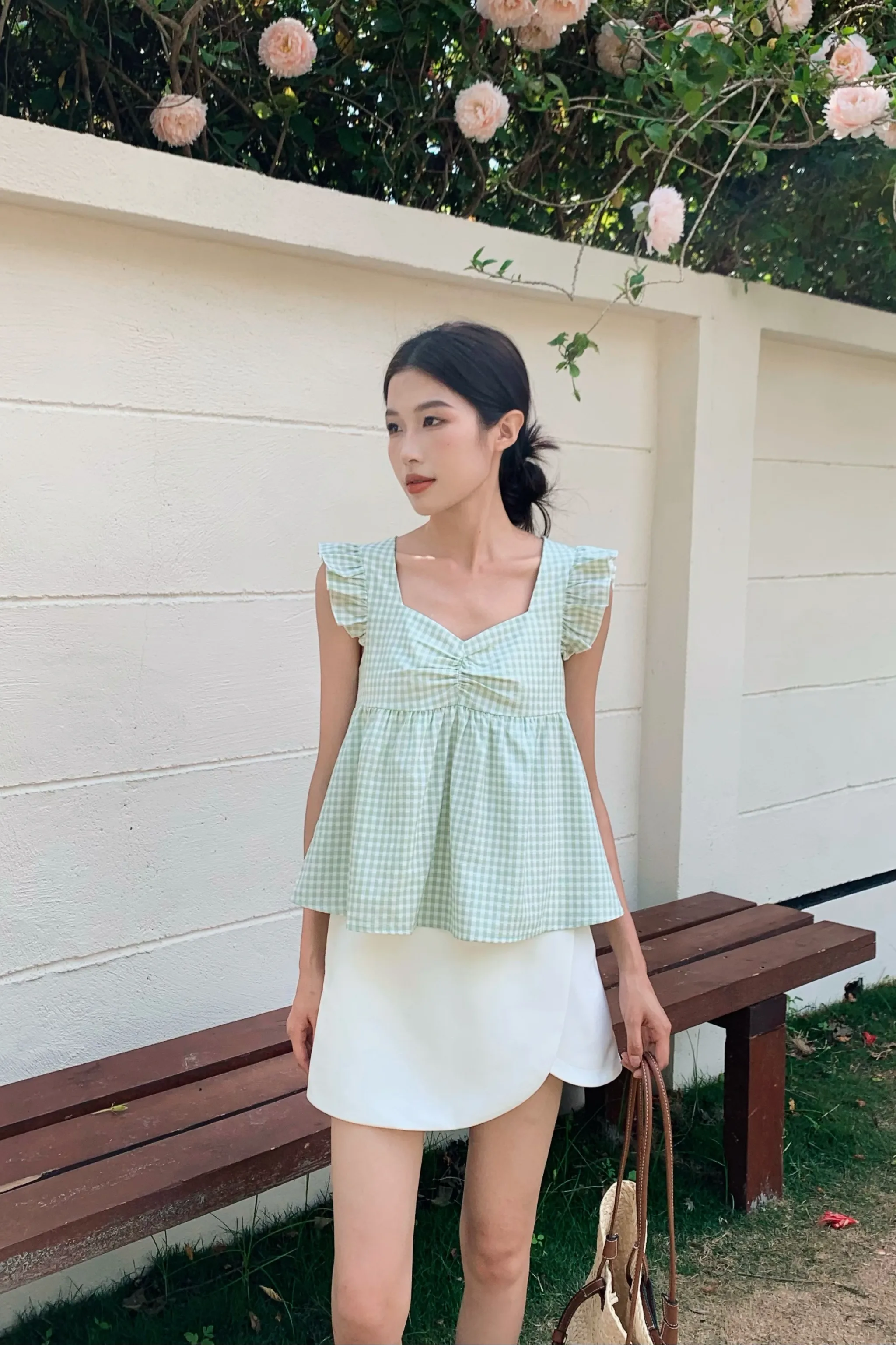 Naomi Picnic Gingham Blouse Apple Mint Sporty Blouse