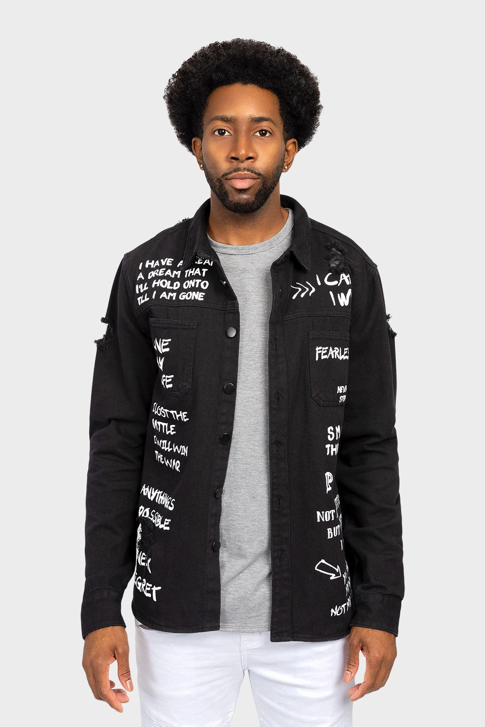 Adjustable Cuffs Anytime Outer Fit Who I am Button Down Denim Shirt Jacket