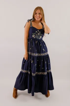 Minimal Tone A Feeling of Gratitude Maxi Dress-Navy