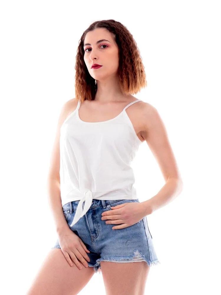 May Sleeveless Short Knot Tank Top Casual Button-Down LoopwheelFabric