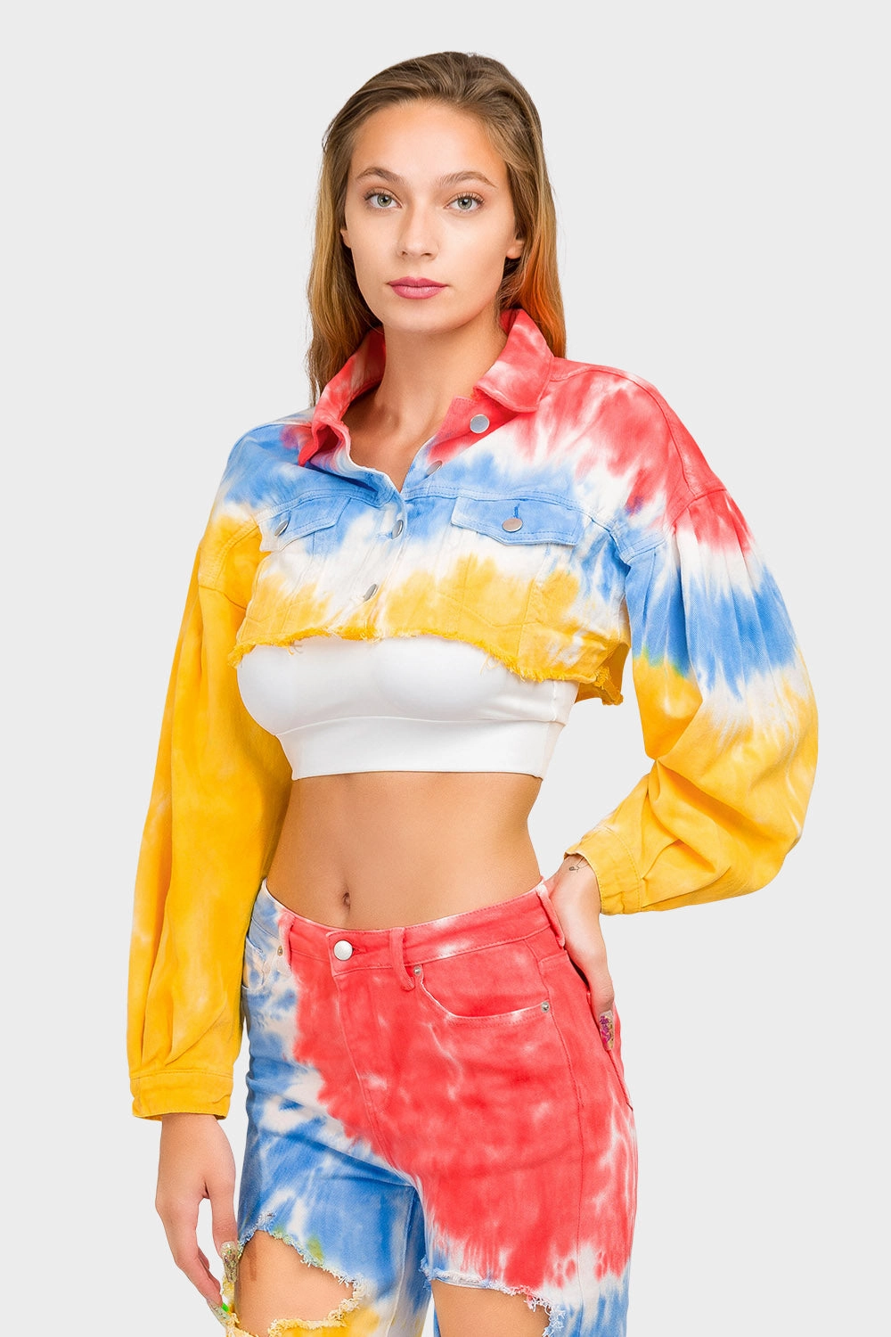 Tie Dye Cropped Denim Jacket AllDay Comfort Design
