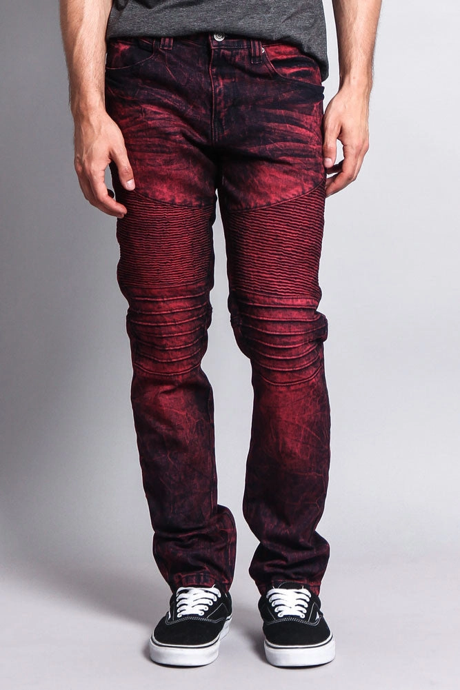 RegularFit Stain Wash Biker Denim Jeans