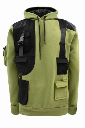 Timeless Piece Thermal Regulation System Men's Brigade Utility Cargo Pockets Fleece Hoodie