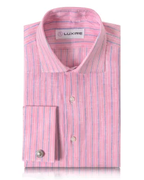 Pink Blue Tape Stripes Linen Wrinkle Free Care
