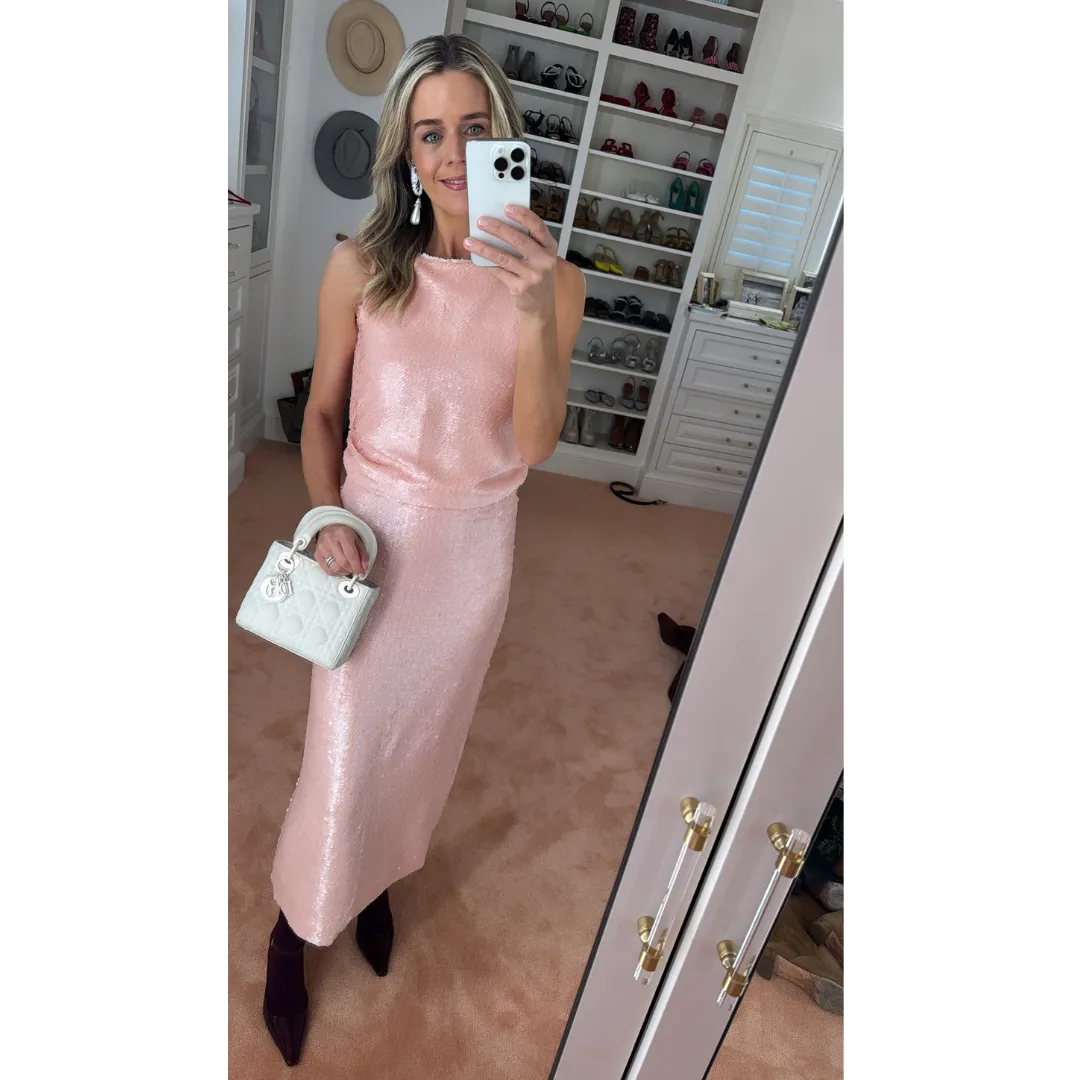 MASON by MASON' DAUGHTER Katie Top, Blush Pink Sequins Snag Proof Weave Quick Dry Blend