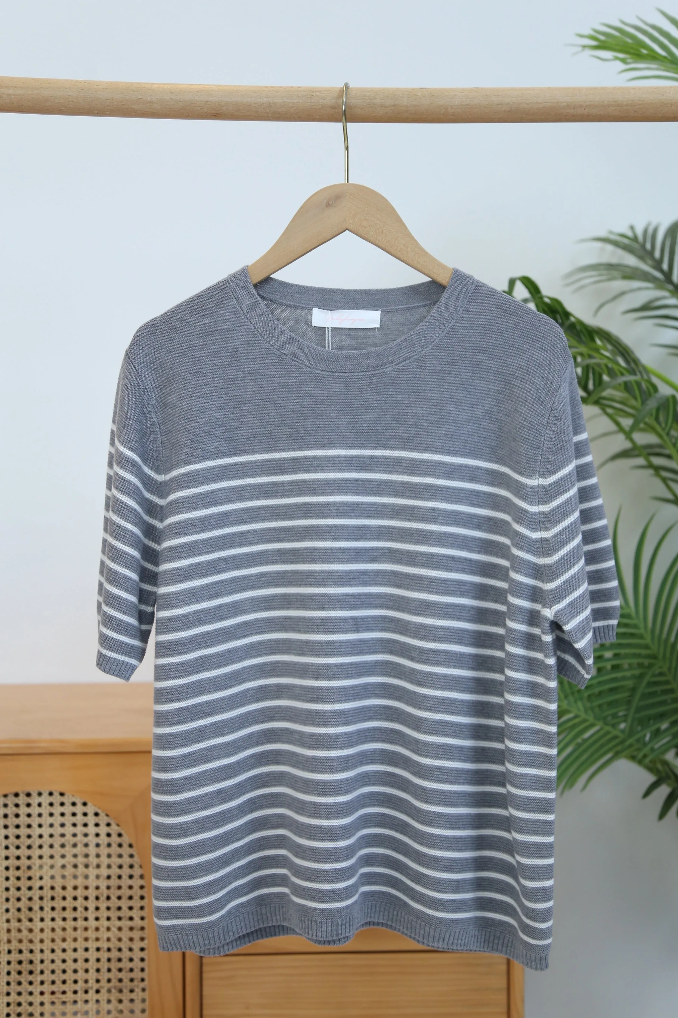 Scottie Stripe Knit Blouse Grey Lightweight insulation SmoothZipper