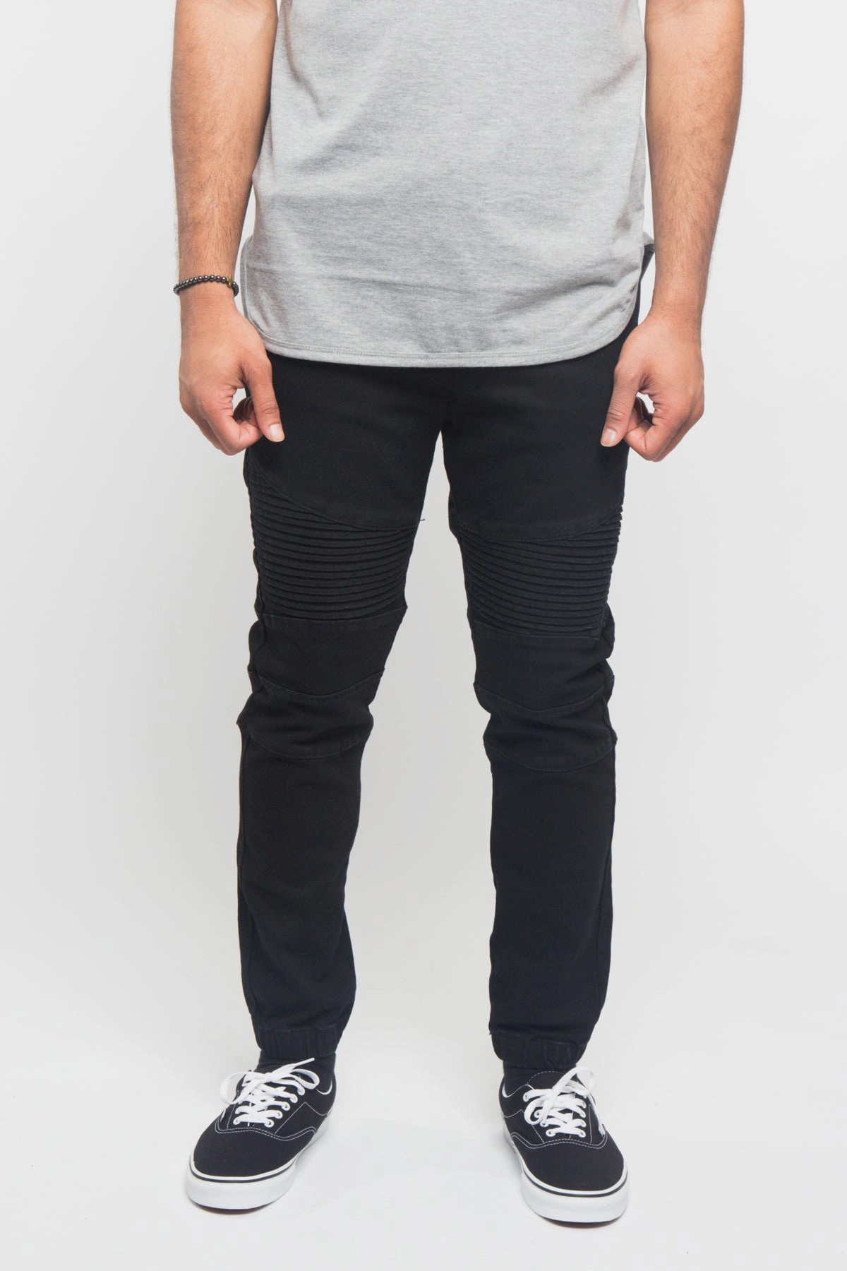 Acid Wash Biker Denim Jogger Pants Odor Resistant Treatment Versatile Layering