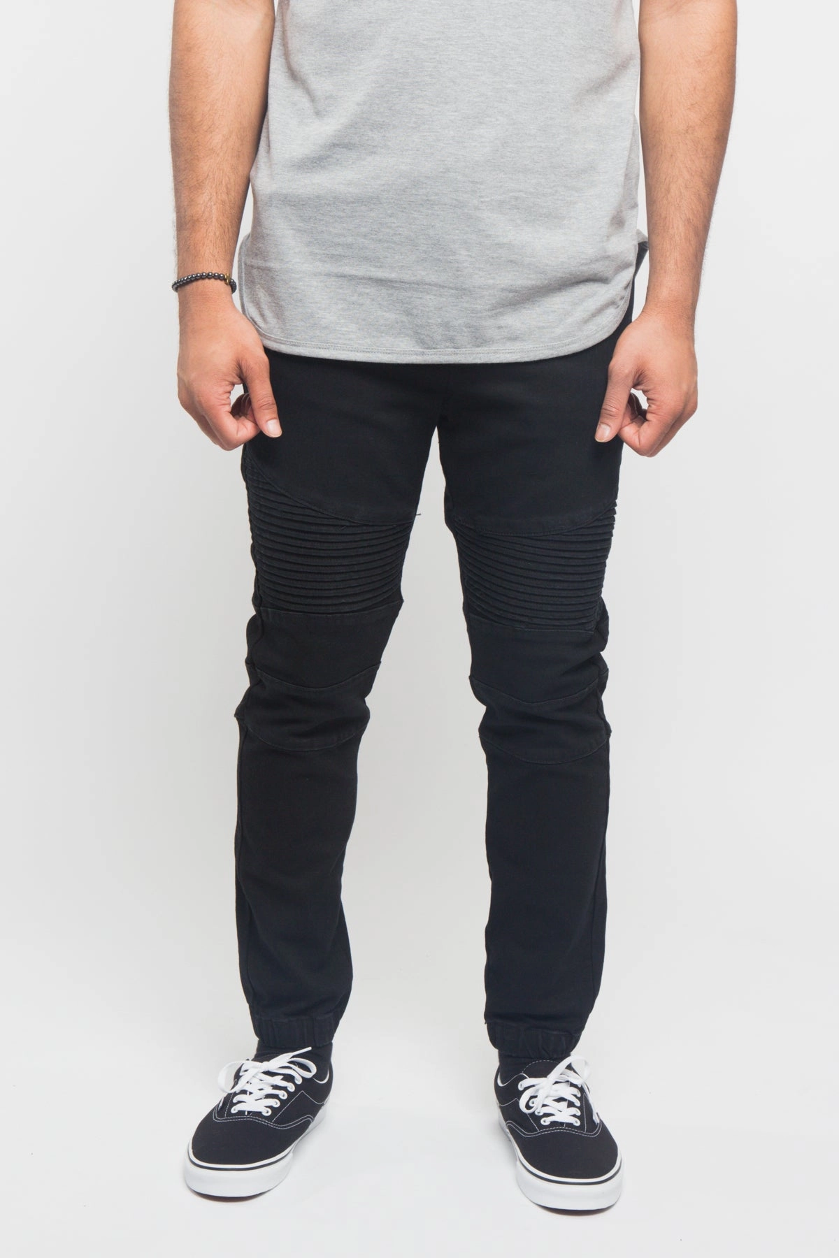 Classy Fit Acid Wash Biker Denim Jogger Pants