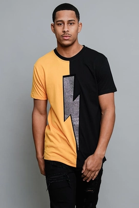 Two Tone Crystal Thunderbolt T-Shirt Casual Fit