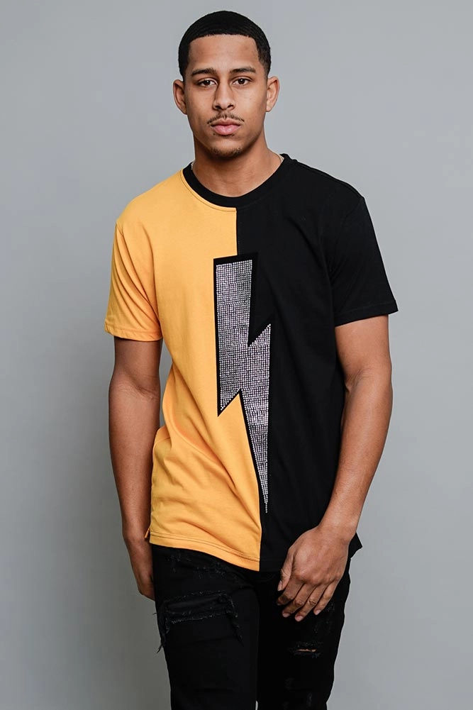 Two Tone Crystal Thunderbolt T-Shirt Comfortable Cotton NeutralPalette