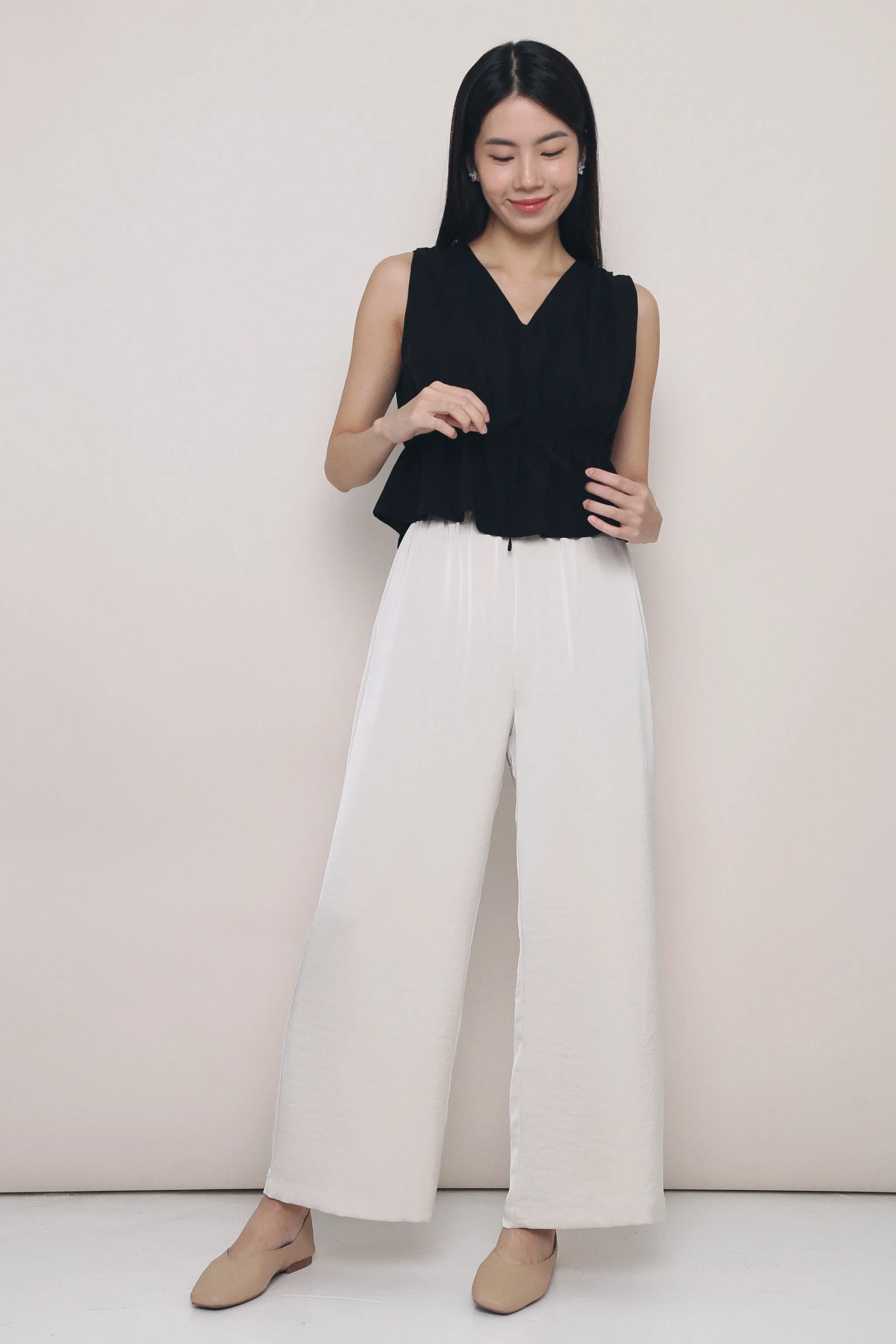 Ailee Tie Waist Top Black Reflective Detailing AntiPill Finish