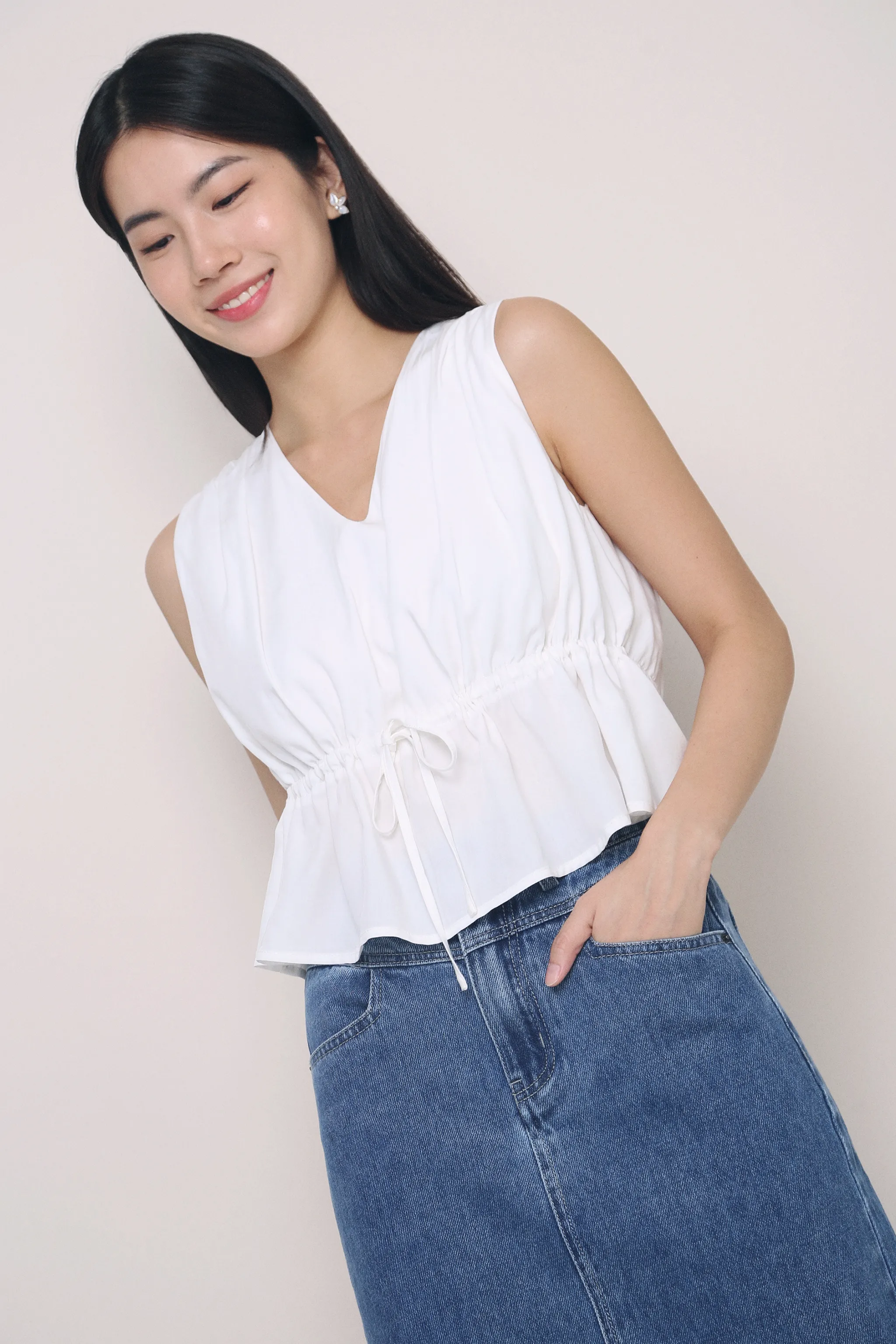 Fitted Design Ailee Tie Waist Top White