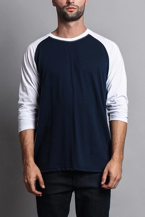 OdorResistantTreatment TearResistantWeave Men's Baseball T-Shirt (Navy/White)