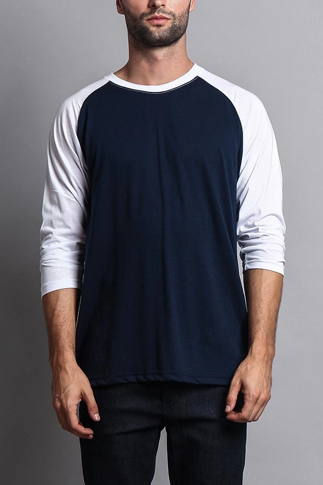 Men's Baseball T-Shirt (Navy/White) Button Down Collar Wind Resistant Fabric