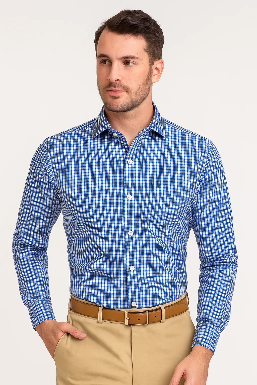 Metallic Finish Timeless Piece Albini Blue Casual Tartan Checks Shirt