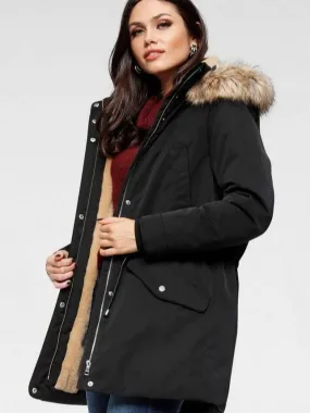 Nylon Cover Belted Style Alina Faux Fur Parka