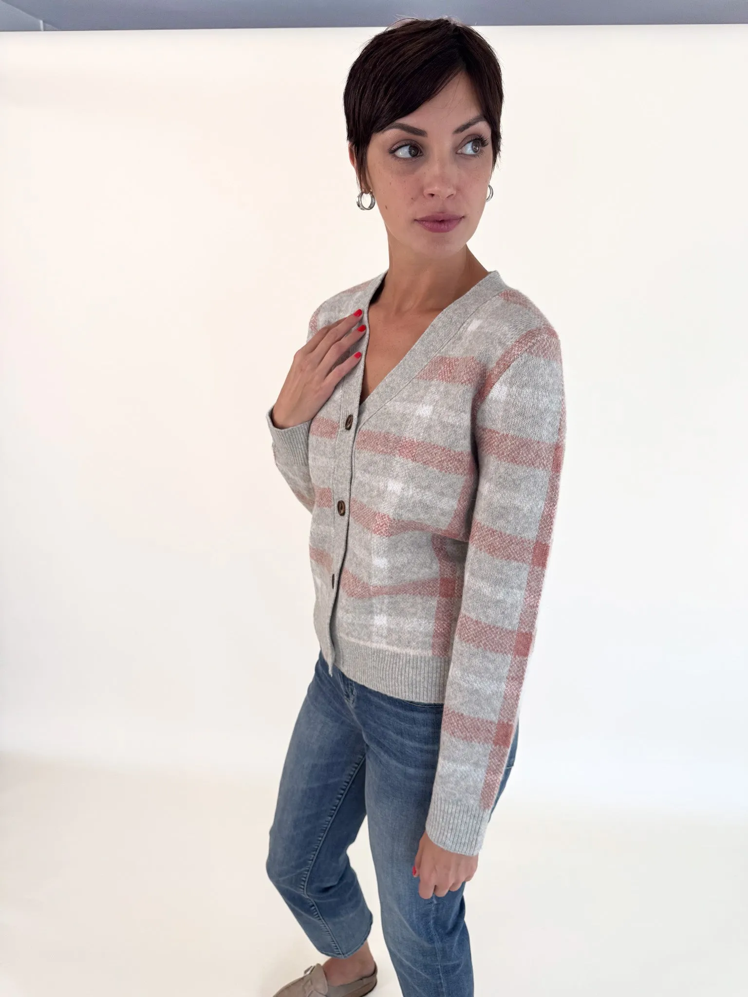 All Checked In Button Up Cardigan Ultra Soft Merino Blend