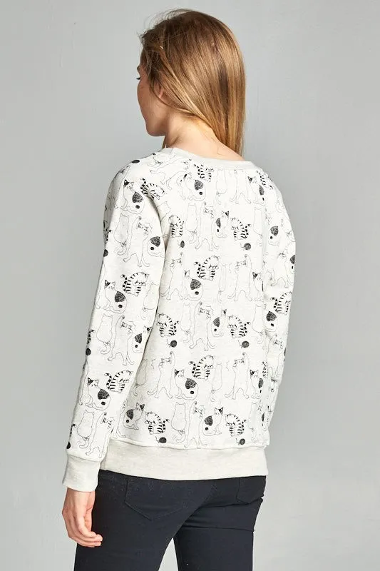 All Over Cat Sweatshirt Chunky Yarn