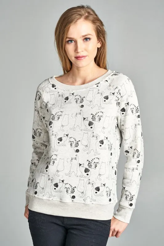 All Over Cat Sweatshirt Quick Wear