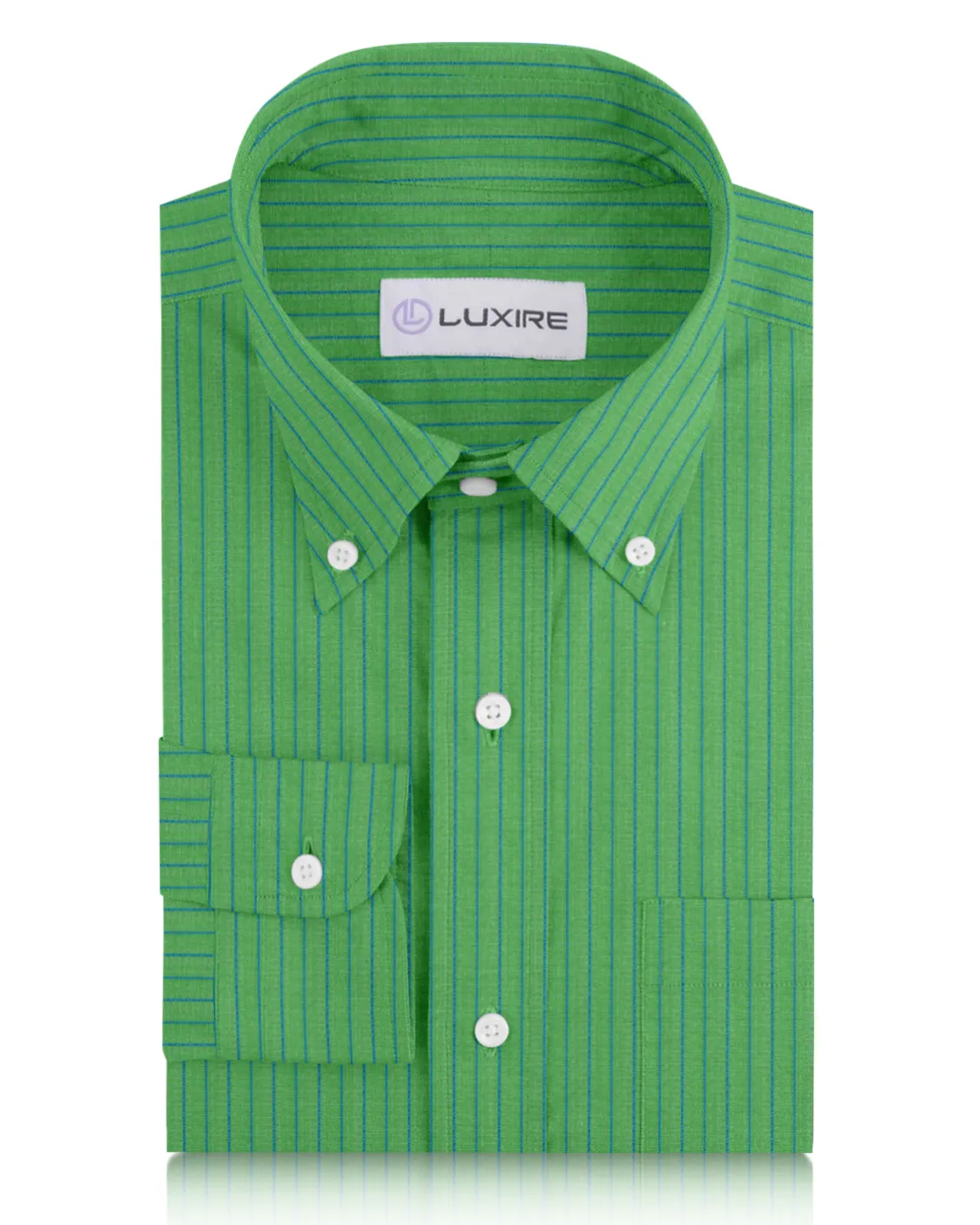 Affordable Fashion Cotton Linen: Blue Pencil Stripes On Green Shirt