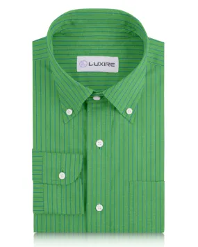 Affordable Fashion Cotton Linen: Blue Pencil Stripes On Green Shirt