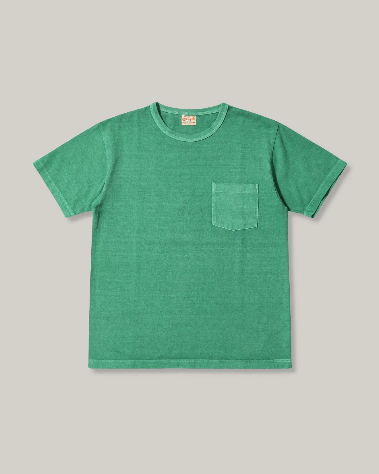 WHITESVILLE PIGMENT DYE POCKET T-SHIRT - KELLY GREEN Crew neck classic Flex Fit