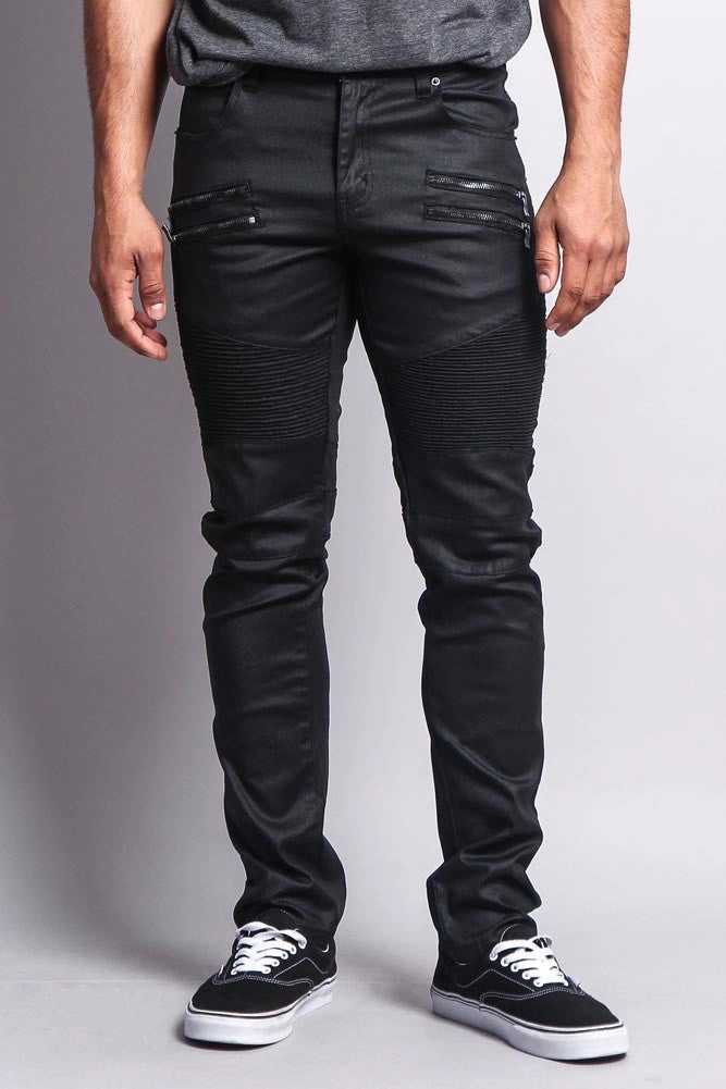 Coated Biker Jeans Slim Waist