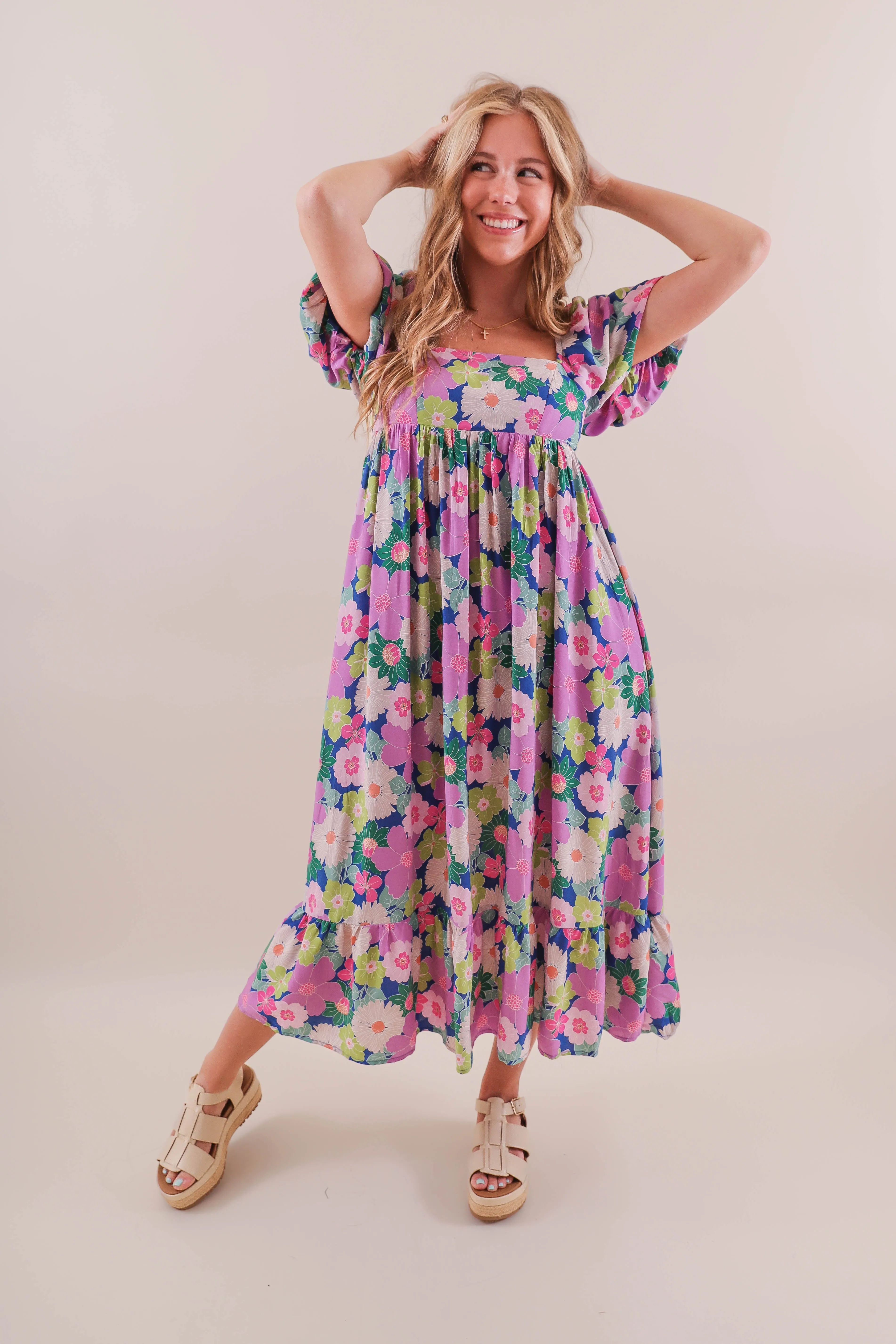 RESTOCK: Lots to Ponder Midi Dress Jewel Tones Chic Wear