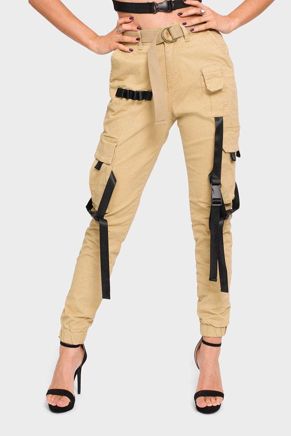 LightweightDesign DoubleLayeredFabric High Rise Utility Strap Cargo Joggers