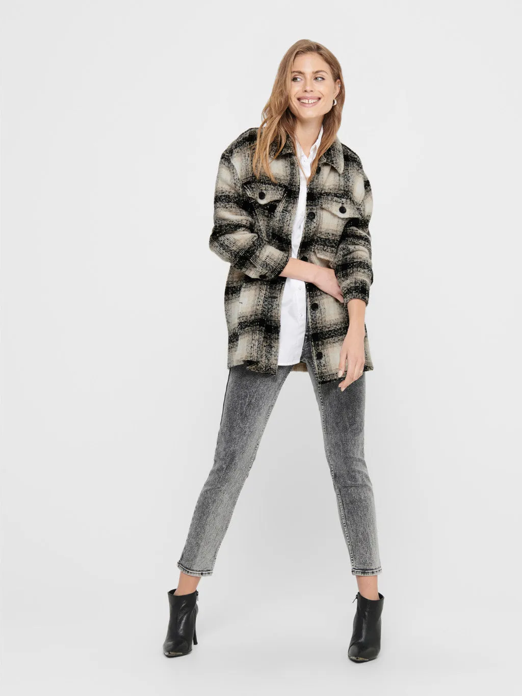 Stretch Weave Fabric Allison Check Shacket