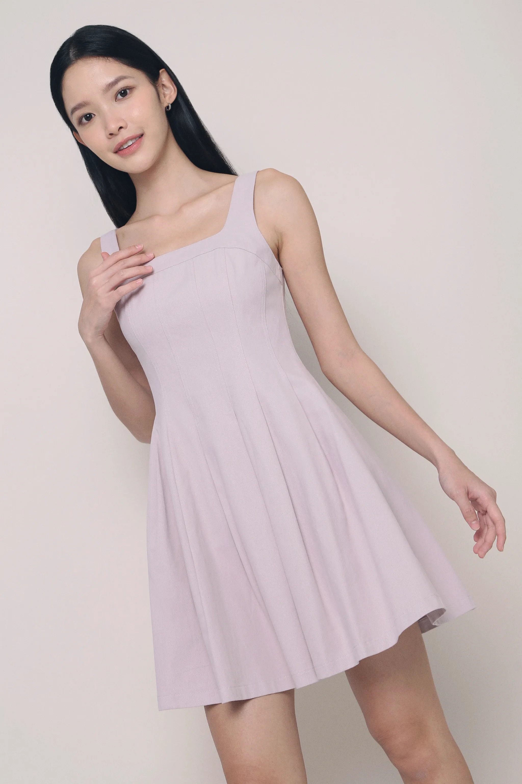 Editor??s-Pick Elegant Layers Anais Fit Flare Panel Dress Dusty Periwinkle