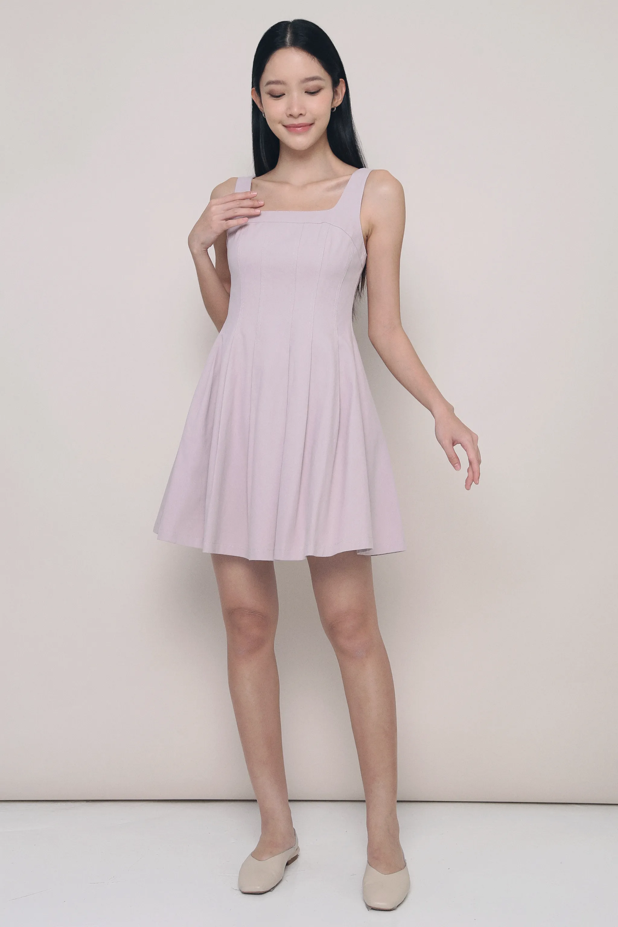Draped Layer Anais Fit Flare Panel Dress Dusty Periwinkle