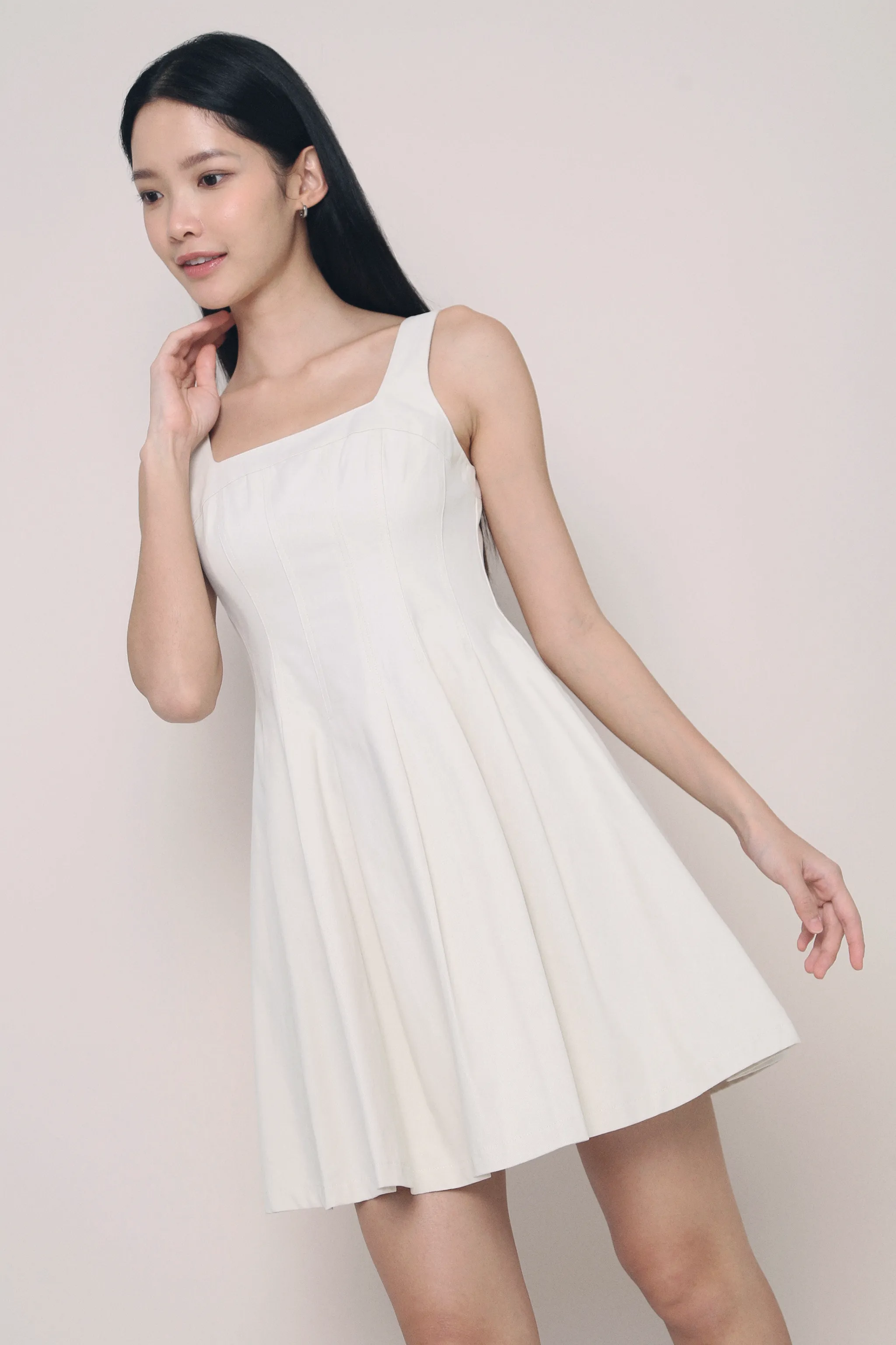 Anais Fit Flare Panel Dress Feather Cream Cocktail Ready