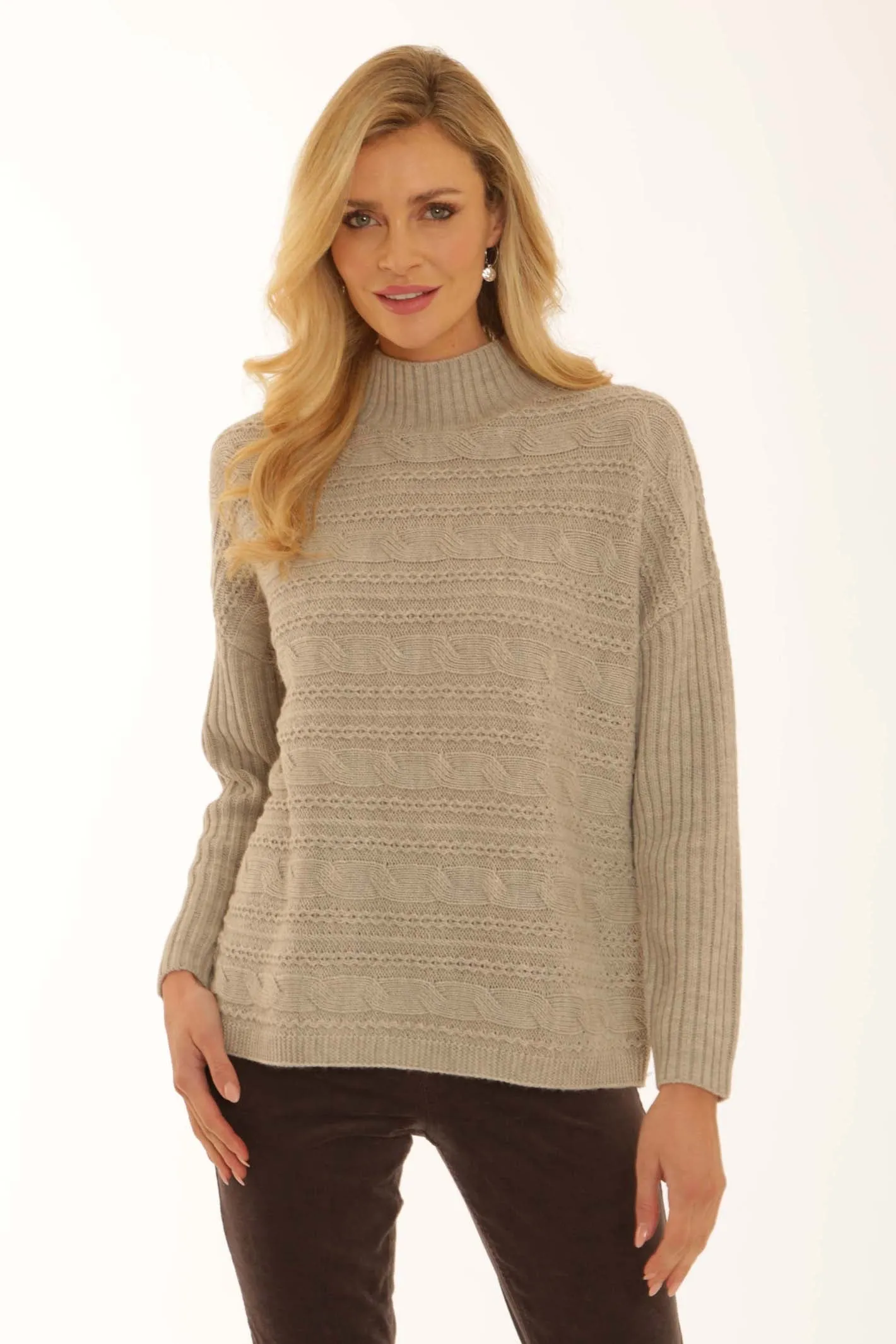 Ribbed collar Breathable Linen Blend Pomodoro Clothing Cable Jumper 22551