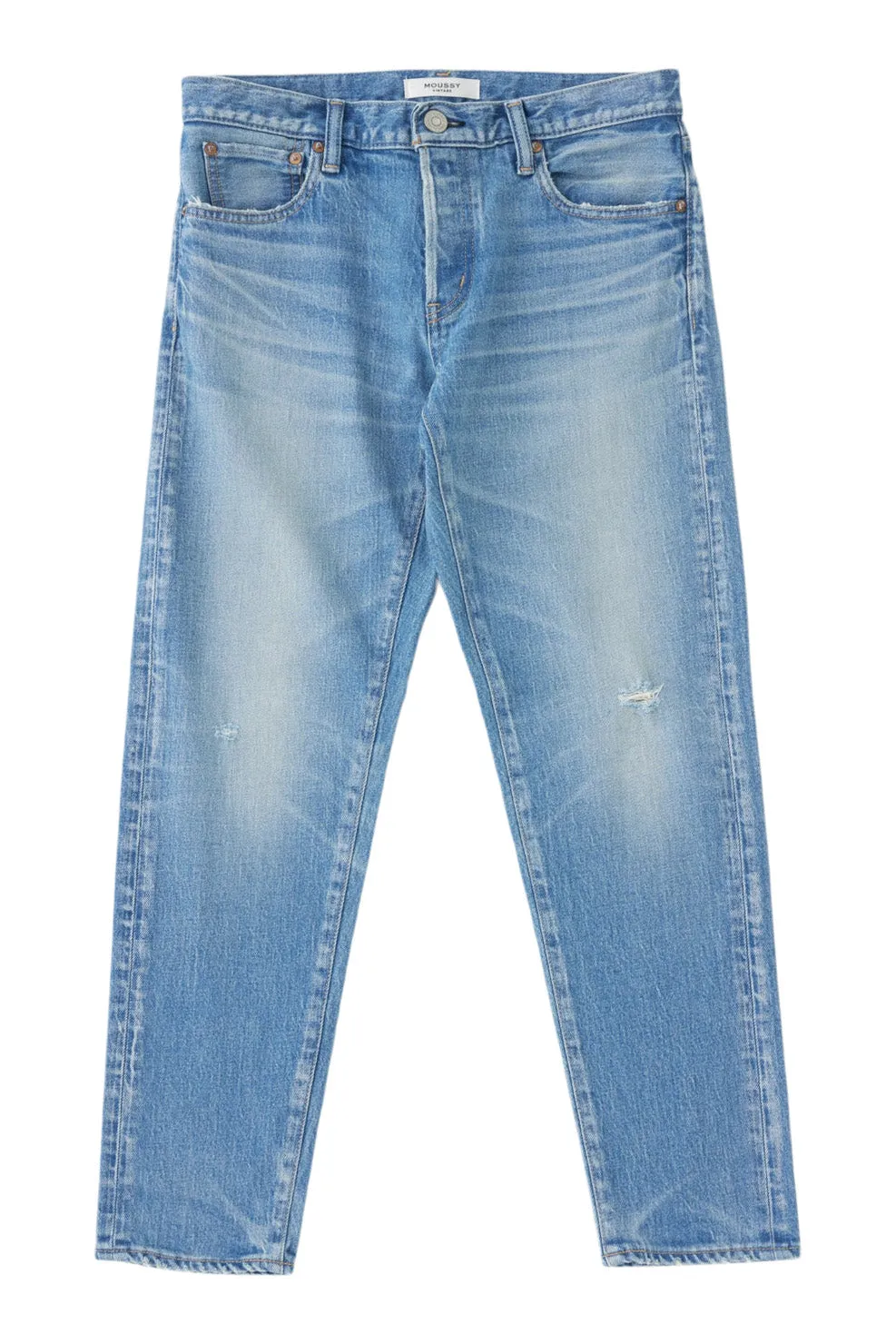 Moussy Denim Kendall Tapered Jeans in Light Blue Loose Smooth Shopping Day