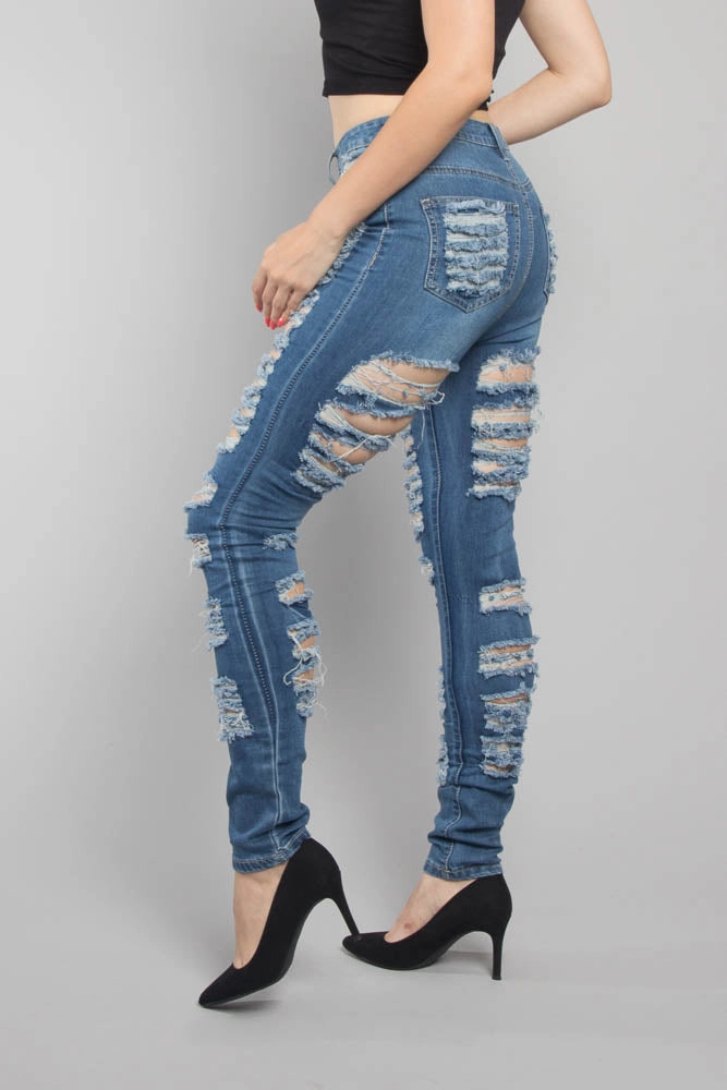 Shape Flex Double Distressed Denim Skinny Jeans
