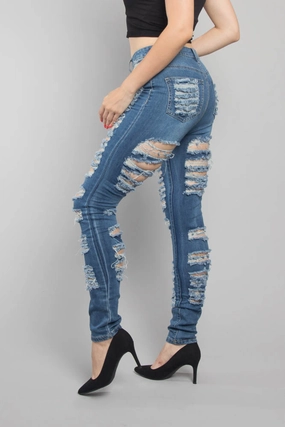 Shape Flex Double Distressed Denim Skinny Jeans