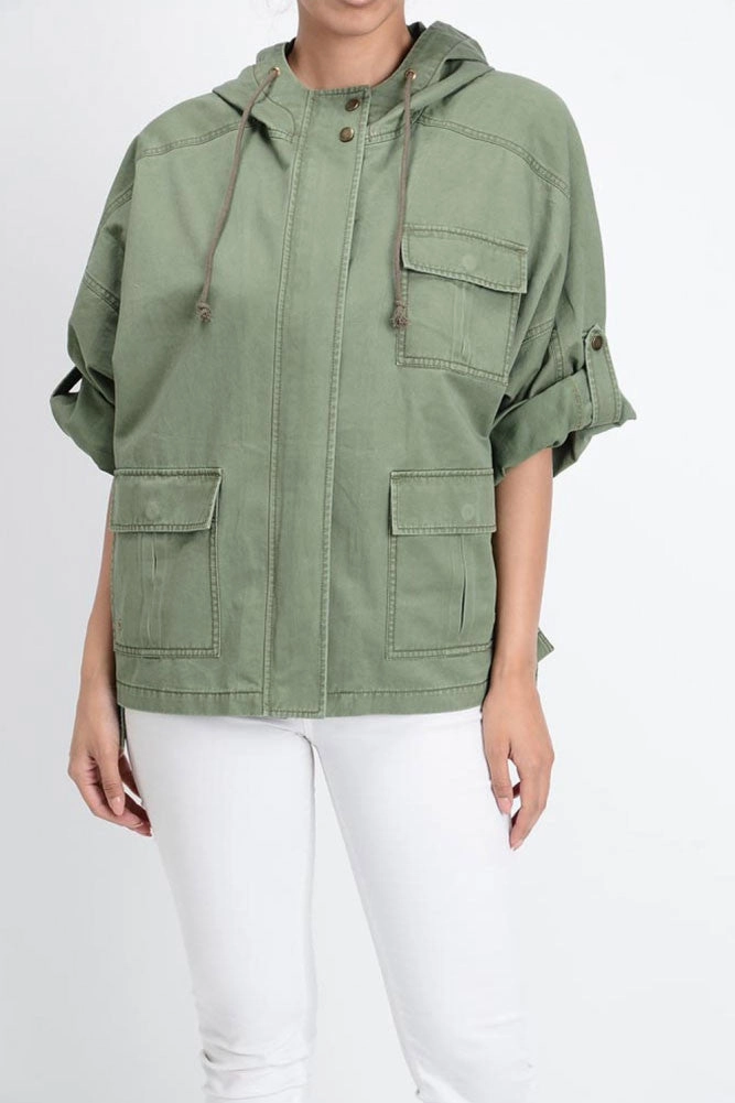 Detachable Lining Women's Military Hoodie Jacket