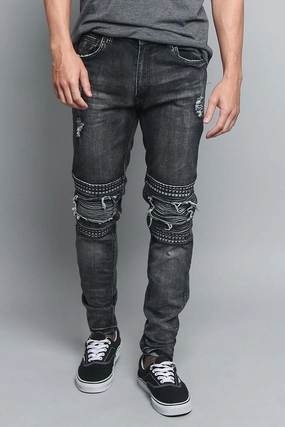Timeless Comfort Studded Biker Denim Jeans