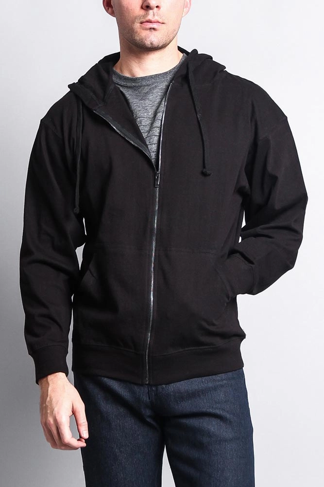 Men's Basic Zip Up Jersey Hoodie Everyday Comfort Fit