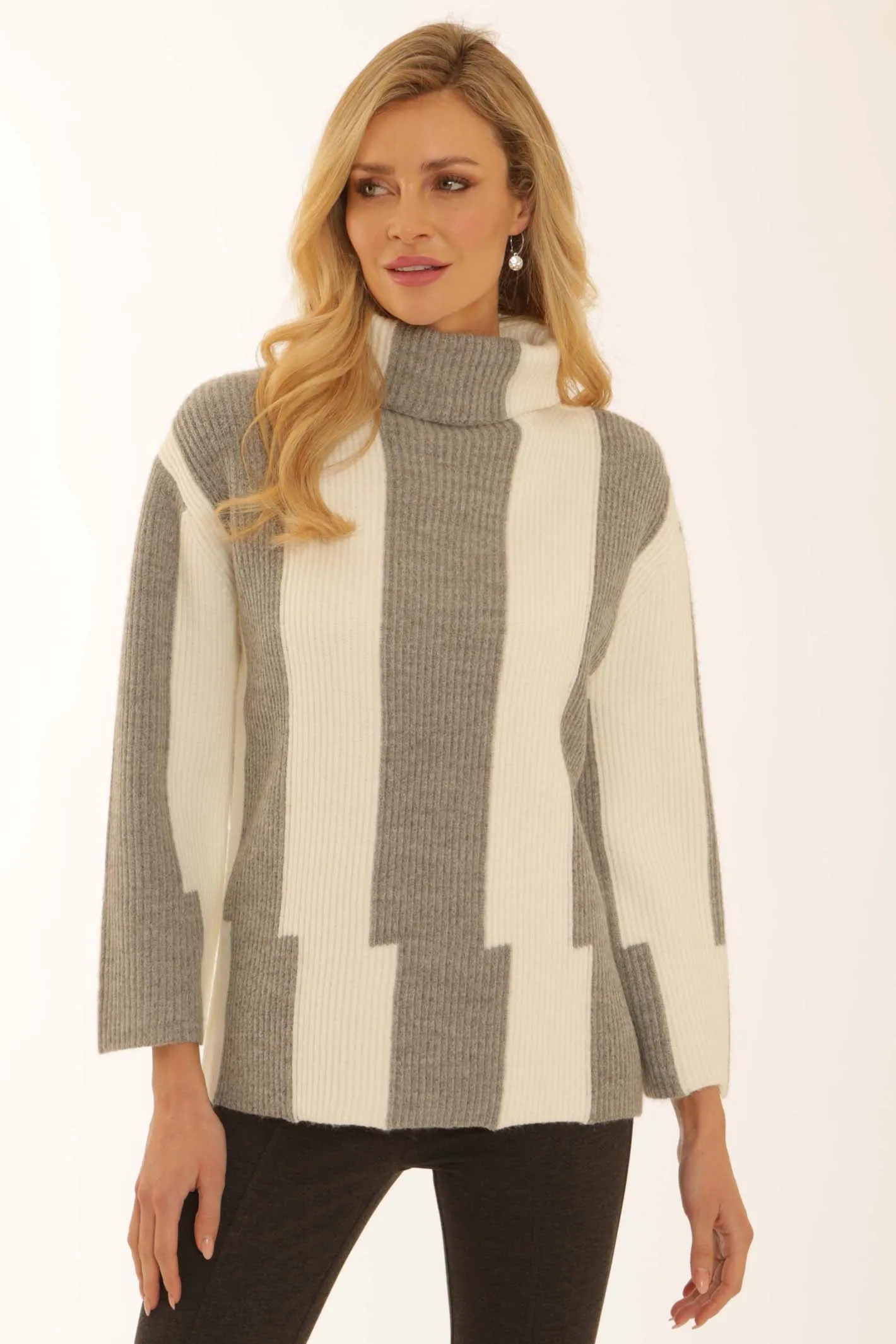 Pomodoro Clothing Staggered Stripe Jumper 22554 ConvertibleCollar Quick Dry Fabric