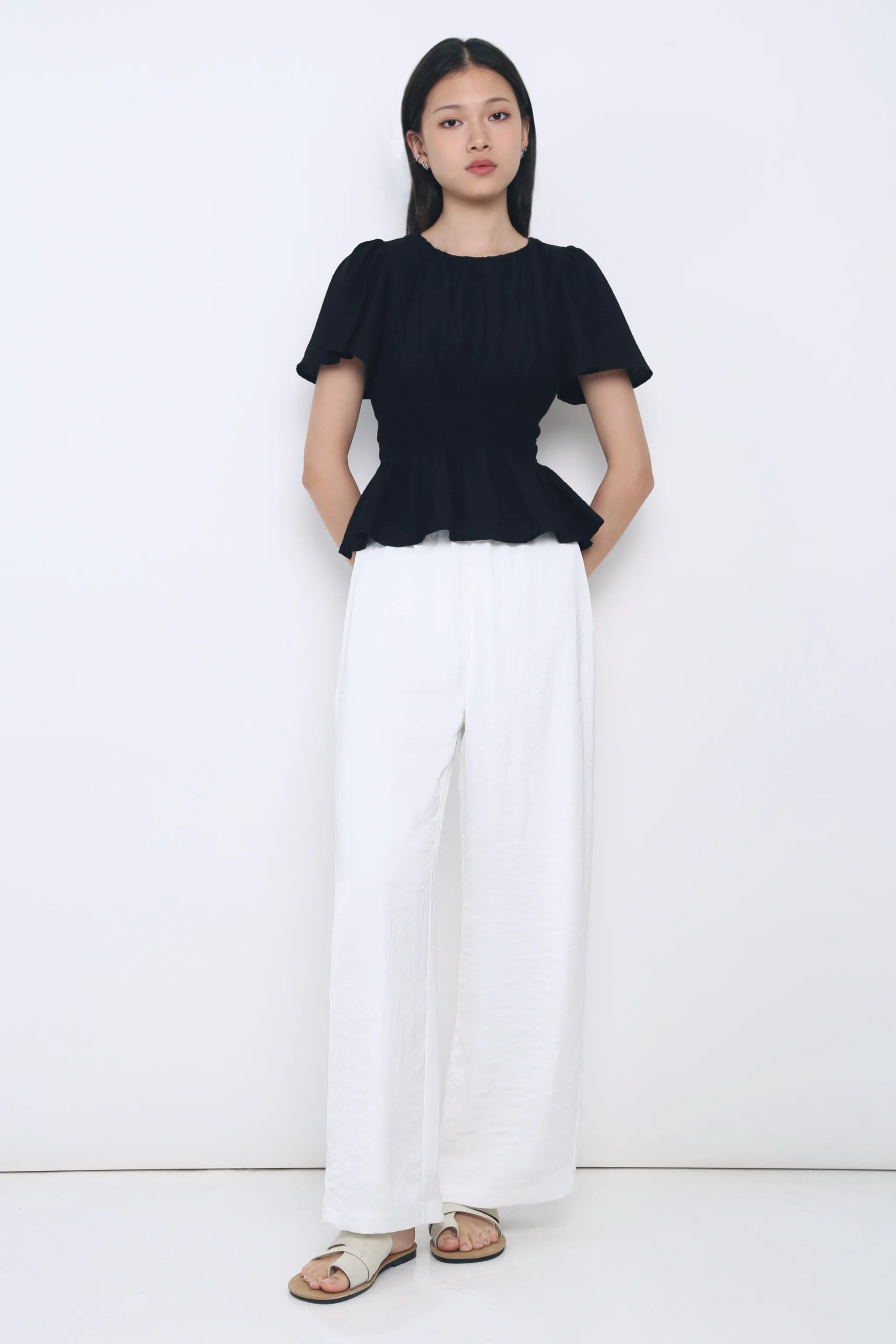 Lush Pleat Blouse Black Bonded Seam Tape Four Way Stretch