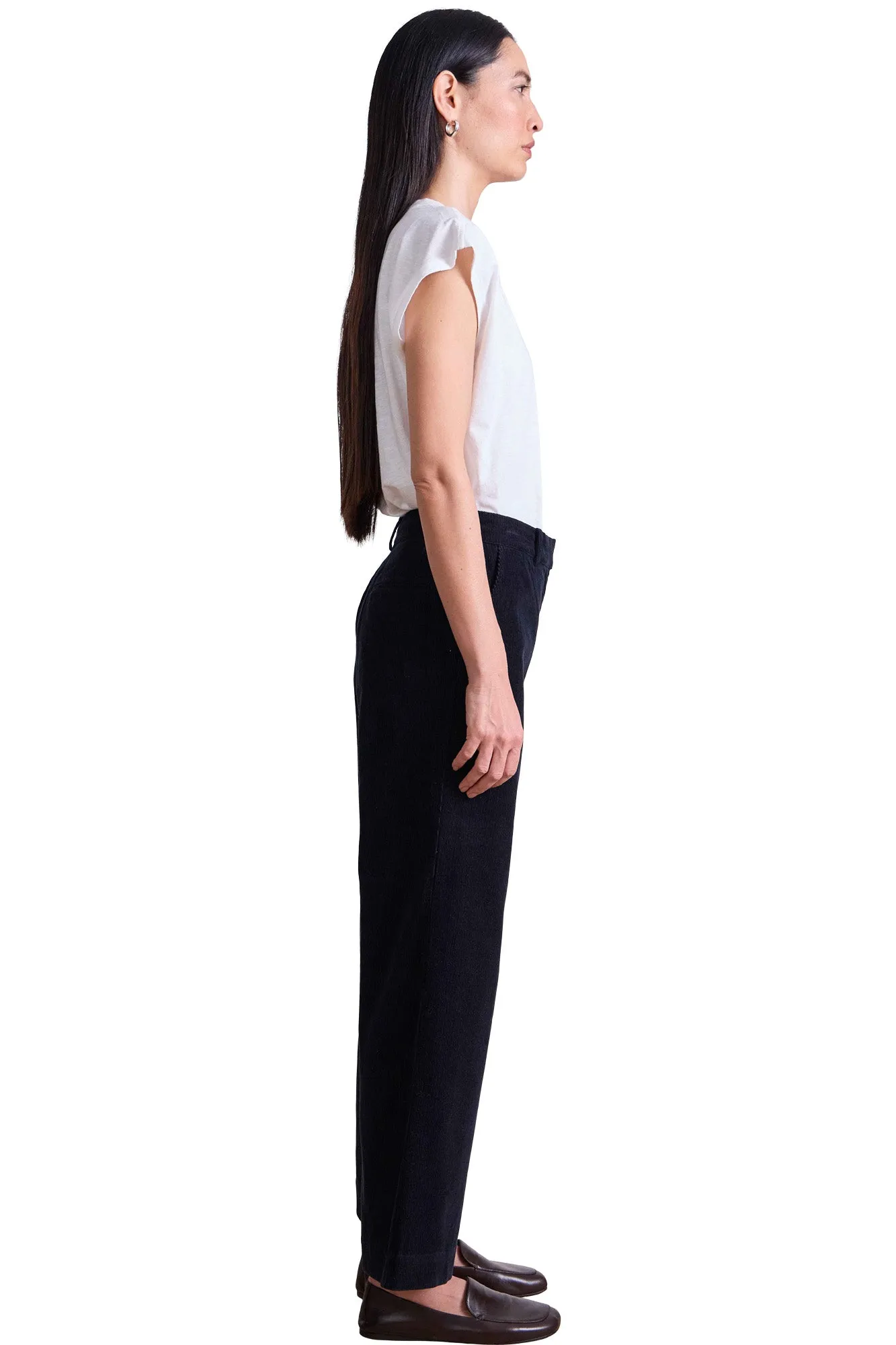 Apiece Apart Sadie Trouser in Midnight Frayed hem Unrestricted Movement