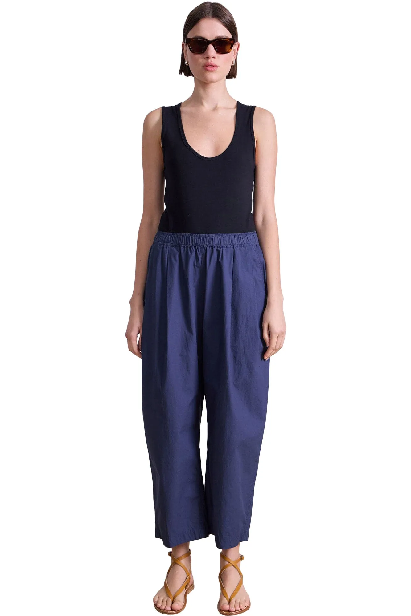 Apiece Apart Spa Pleat Pant in Navy Sporty Stretch Fit