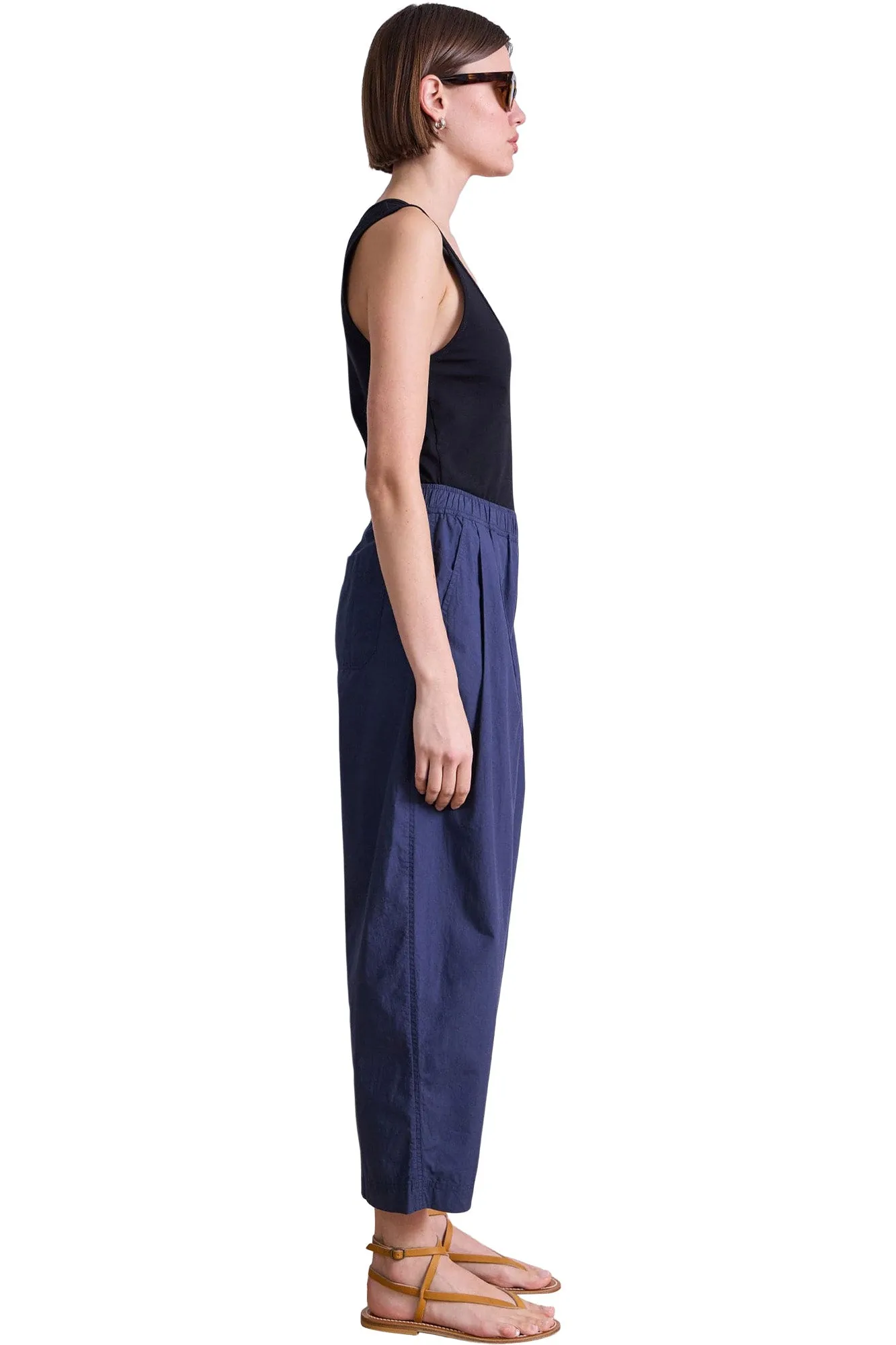 Comfort Stretch Workout Ready Apiece Apart Spa Pleat Pant in Navy