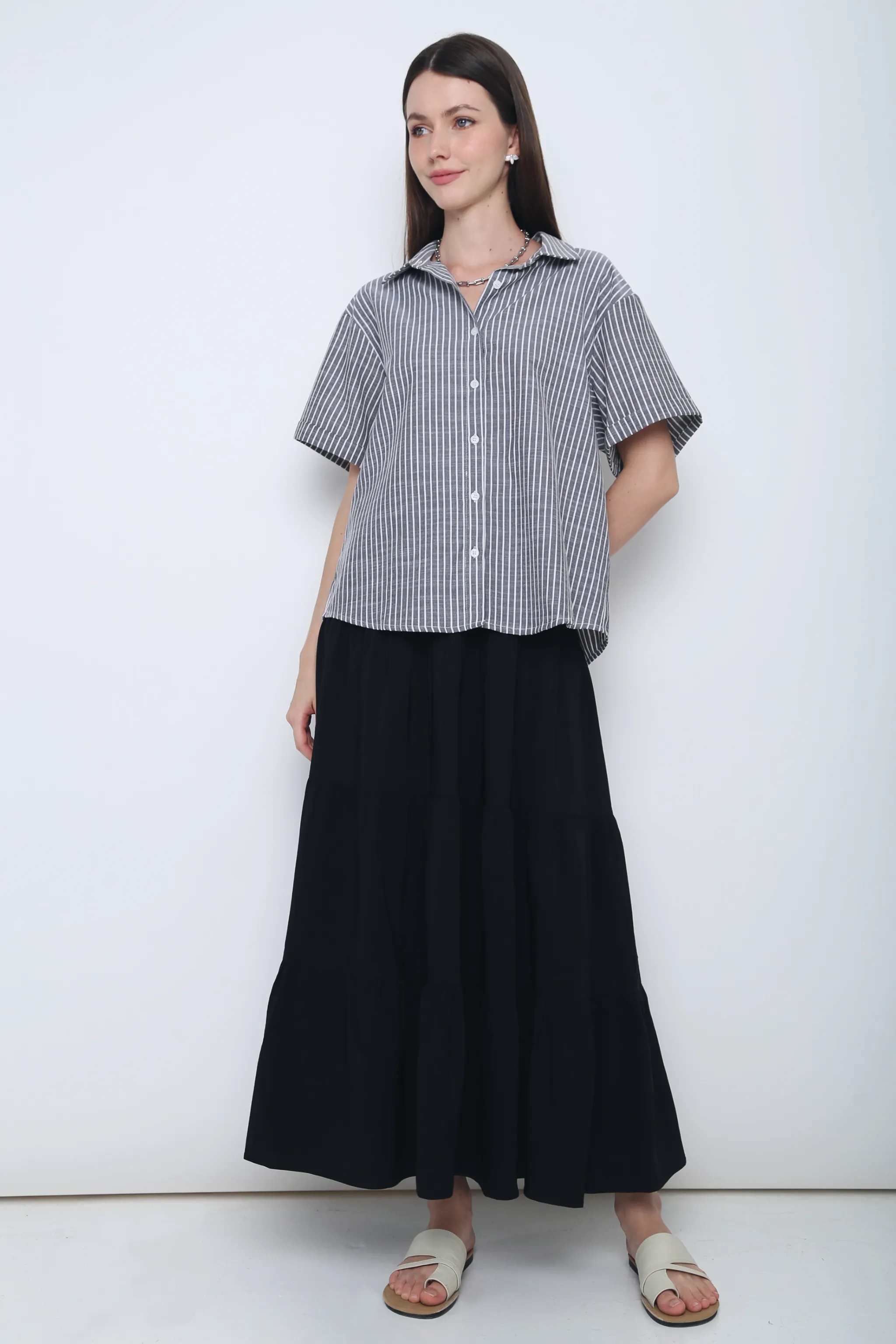 Ashton Stripe Boxy Shirt Grey FadeResistant Finish