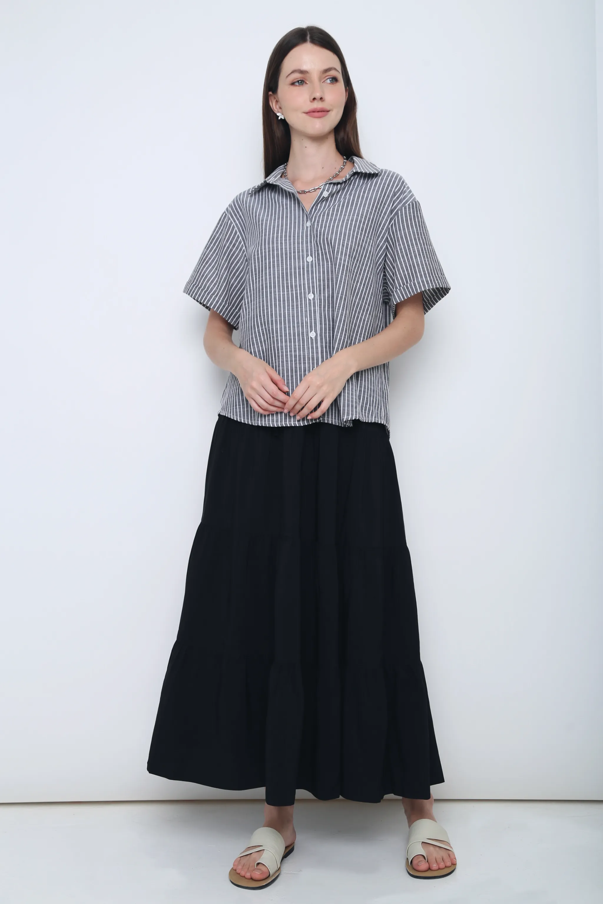 Ashton Stripe Boxy Shirt Grey NonChafing Fabric WaterResistantCoating