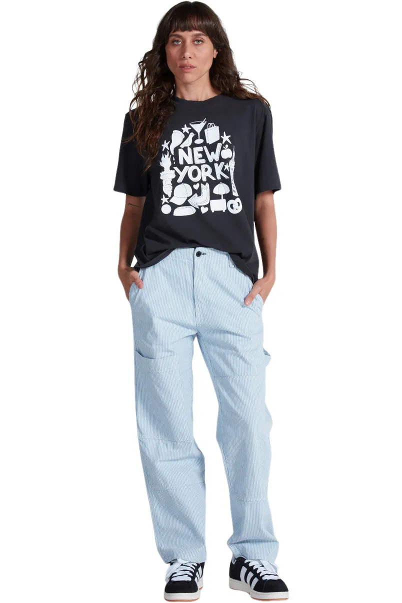 Elastic Cuff Sleek Appearance ASKK NY Carpenter Jeans in Blue Stripe